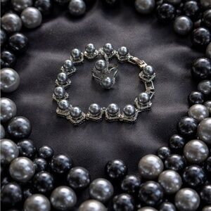 Elegant Silver Pearl Bracelet and Ring Set